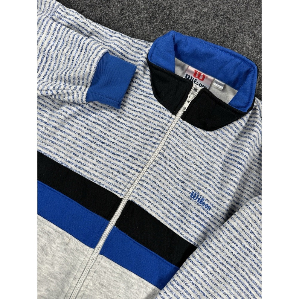 Vintage Wilson Track Jacket Full Zip Blue Gray Striped Mens Medium USA Tennis
